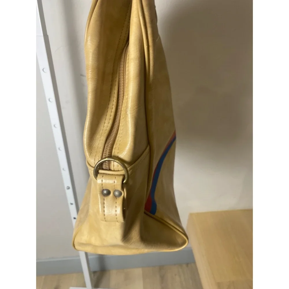 Vintage United Airlines Flight Bag Tan Vinyl Carry On Travel Tote Retro Stripe